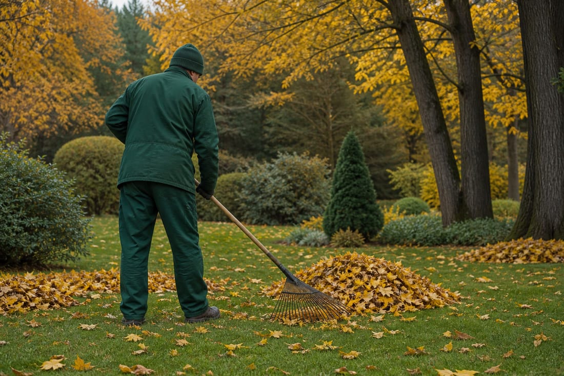 Exemple : ramassage de feuilles mortes sur une pelouse